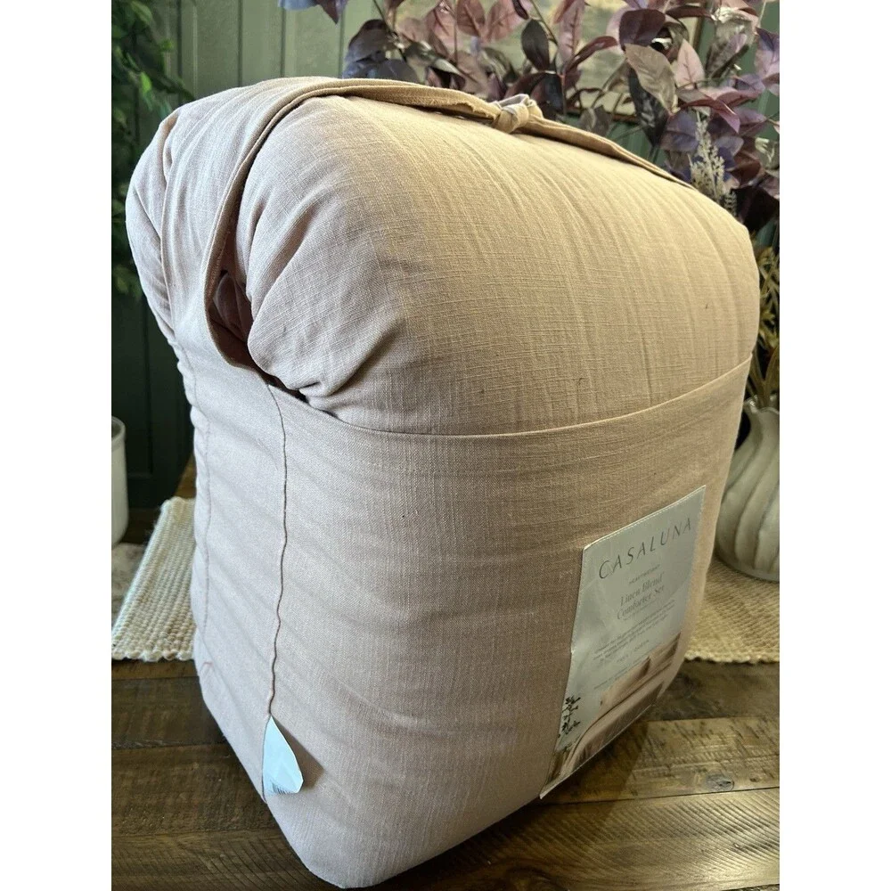 Queen Heavyweight Linen Blend Comforter and Sham Set Light Adobe Clay - NEW